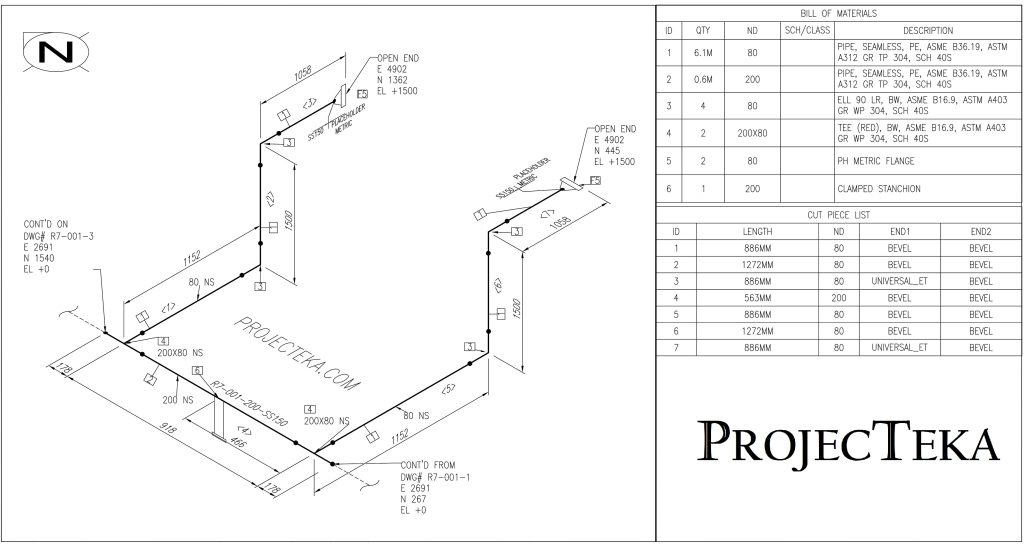 Isometric pipe drawing isogen sketch